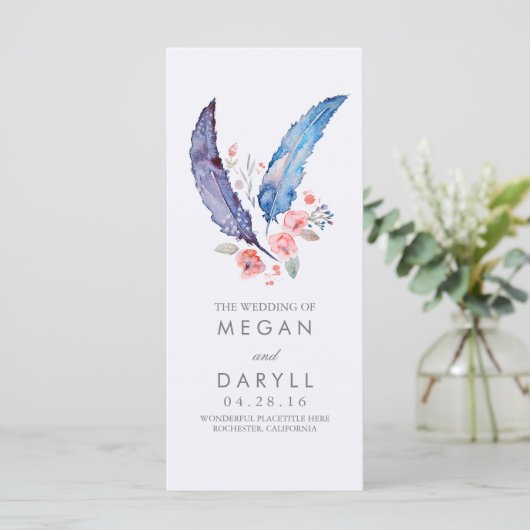 Feathers Boho Wedding Programs Programm (Stehend Vorderseite)