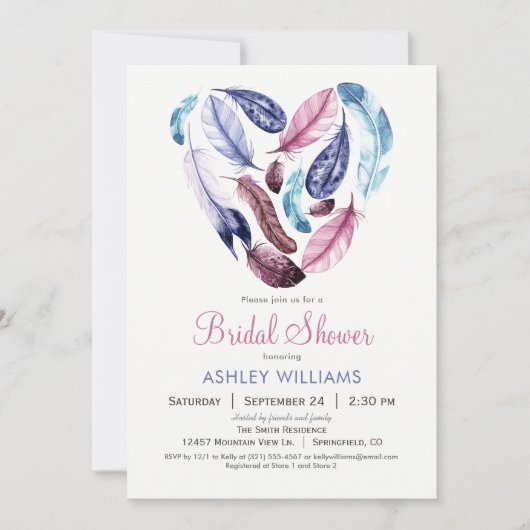 Feathers Bridal Dusche Einladung (Vorderseite)