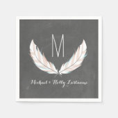Feathers + Chalkboard Monogram Wedding Serviette (Vorderseite)