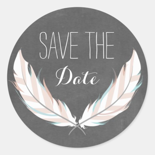 Feathers + Chalkboard Save the Date Aufkleber (Vorderseite)