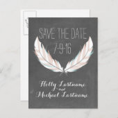 Feathers + Chalkboard Wedding Save the Date Ankündigungspostkarte (Vorne/Hinten)