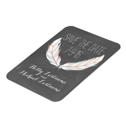 Feathers + Chalkboard Wedding Save the Date Magnet (Linke Seite)
