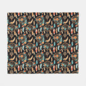 Feathers Dreamcatcher boho dunkelblütenschwarz aqu Fleecedecke (Vorderseite (Horizontal))