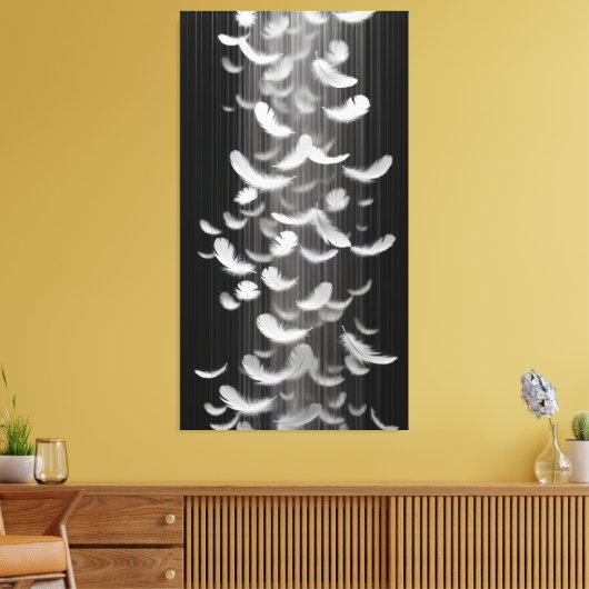 Feathers float against a dim background leinwanddruck (Insitu (Wohnzimmer))