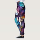 Feathers Floral Rainbow Alcohol Ink Leggings (Links)