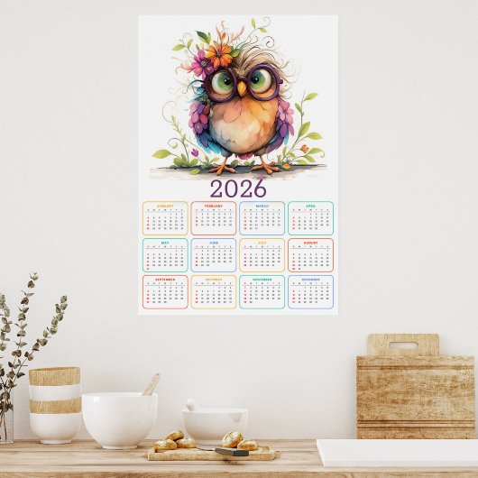 Feathers & Flowers: 2026 Owl Calendar Poster (Küche)