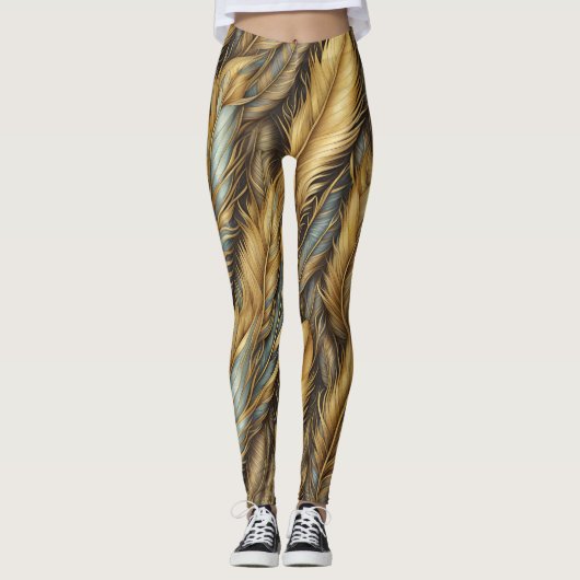 Feathers Golden Silver Art Leggings (Vorderseite)