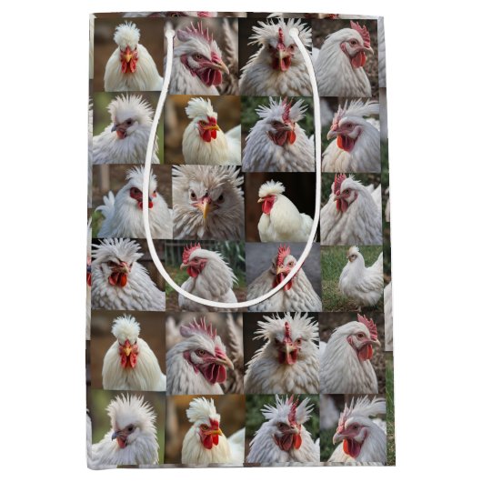 "Feathers in Focus: Ein Portrait eines weißen Hühn Mittlere Geschenktüte (Vorderseite)