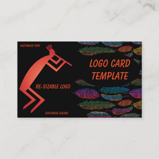 Feathers Kokopelli Logo Business Card Visitenkarte (Vorderseite)