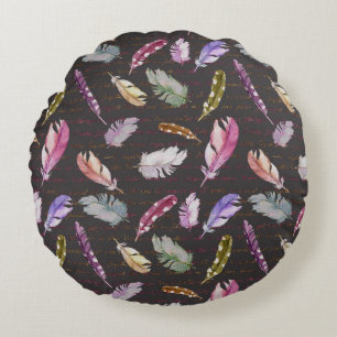 Feathers Note: Watercolor Bird Muster. Rundes Kissen