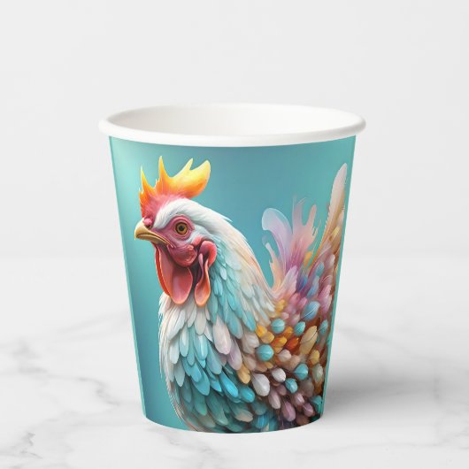 "Feathers of Color: The Rainbow Chicken" Pappbecher (Vorderseite)