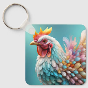 "Feathers of Color: The Rainbow Chicken" Schlüsselanhänger