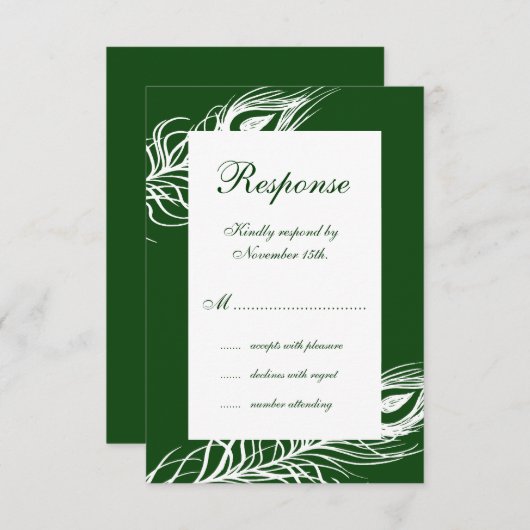 Feathers on Emerald Green UAWG RSVP Karte (Vorne/Hinten)