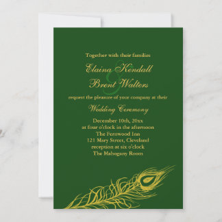 Feathers on Emerald Green Wedding Einladung