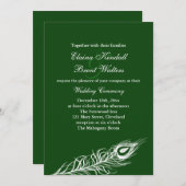 Feathers on Emerald Green Wedding Einladung (Vorne/Hinten)