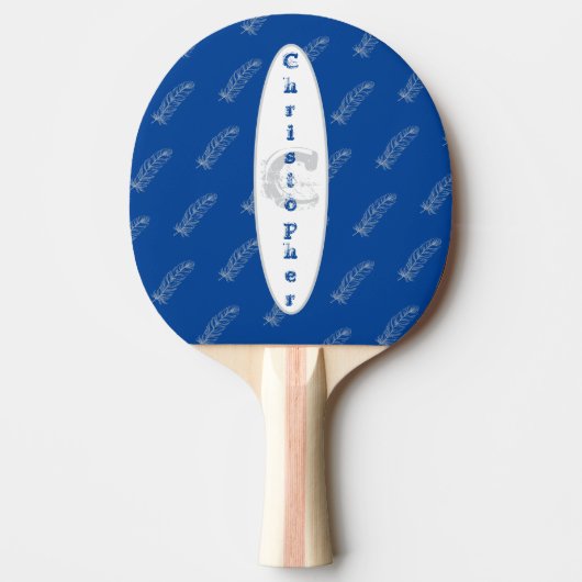 Feathers Pattern Blue Simple Modern Name Monogram Tischtennis Schläger (Vorderseite)