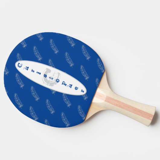 Feathers Pattern Blue Simple Modern Name Monogram Tischtennis Schläger (Seitenansicht)