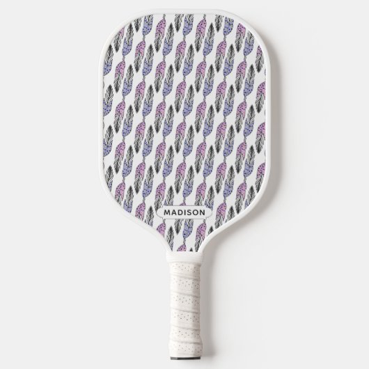 Feathers Pattern individuelle Name Pickleball Schläger (Vorderseite)