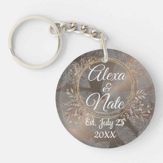 Feathers Rose Blush Bloral Wreath Wedding Schlüsselanhänger (Vorderseite)