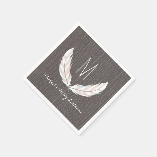 Feathers + Stallholz Monogram Wedding Serviette (Ecke)