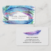 Feathers Watercolor Boho Bird Girly Chic Visitenkarte (Vorne/Hinten)