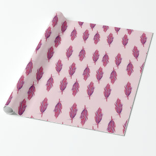 Feathers Watercolor Red Pink Wrapping Paper Geschenkpapier