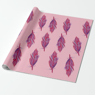 Feathers Watercolor Red Pink Wrapping Paper Geschenkpapier