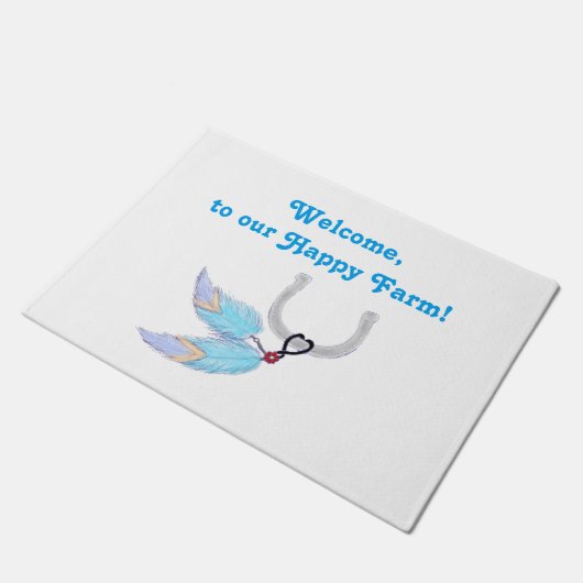 Feathers Welcome Happy Farm Doormat Fußmatte (Schrägansicht)