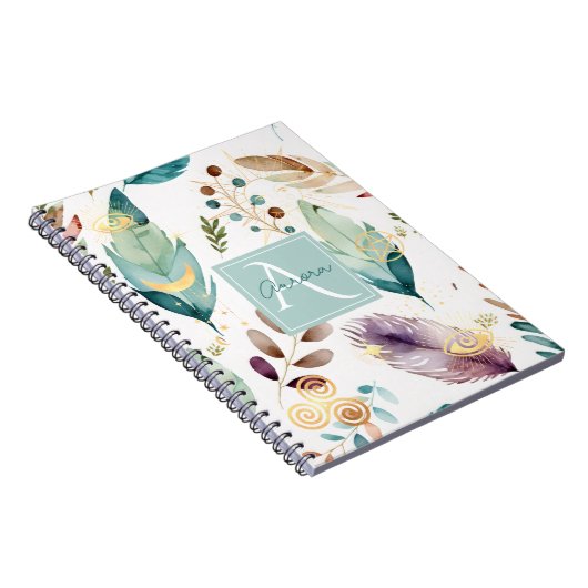 Feathery Floral Pattern Monogramm Notizblock (Rechte Seite)