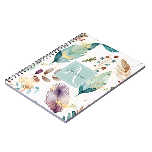 Feathery Floral Pattern Monogramm Notizblock (Linke Seite)