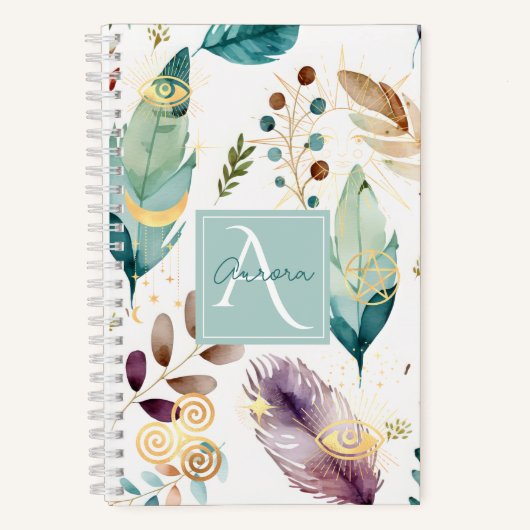 Feathery Floral Pattern Monogramm Notizblock (Vorderseite)