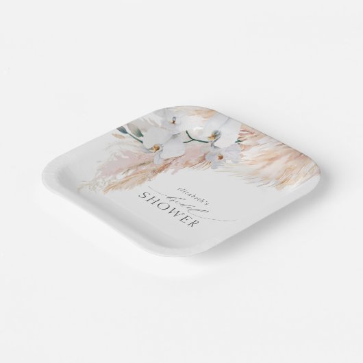 Feathery Pampas Grass White Orchids Brautparty Pappteller (Gewinkelt)