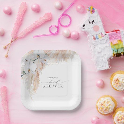 Feathery Pampas Grass White Orchids Brautparty Pappteller (Party)