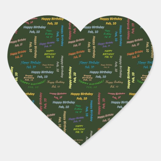 Februar, 10 Geburtstag Herz-Aufkleber (Vorderseite)