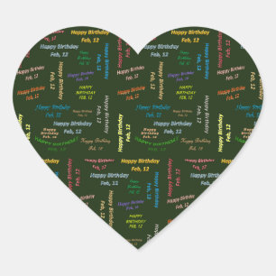 Februar, 12 Geburtstagsticker Herz-Aufkleber