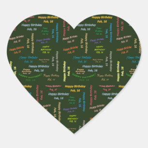 Februar, 16 Geburtstagsticker Herz-Aufkleber