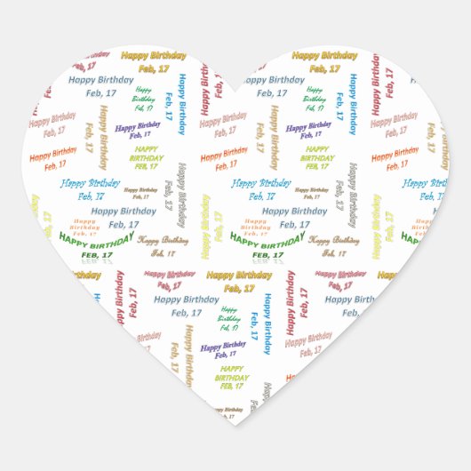 Februar, 17 Geburtstagsticker Herz-Aufkleber (Vorderseite)