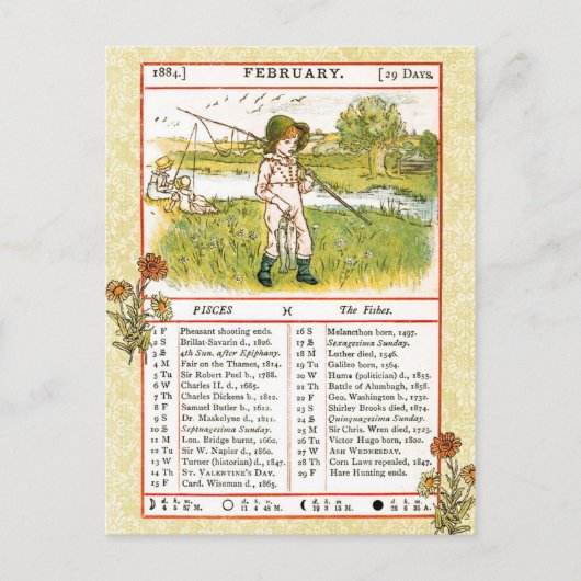 Februar 1884 Almanac. Fische Postkarte (Vorderseite)