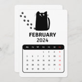 Februar 2024 Stand Alone Black Cat Calendar Menükarte (Vorne/Hinten)