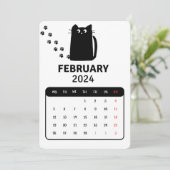 Februar 2024 Stand Alone Black Cat Calendar Menükarte (Stehend Vorderseite)