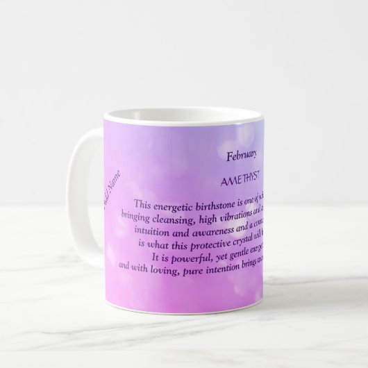 Februar Amethyst Birthstone Kaffeetasse (Vorderseite Links)