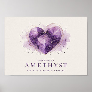 Februar Amethyst Herz Geburtsstein Schön Geboren Poster