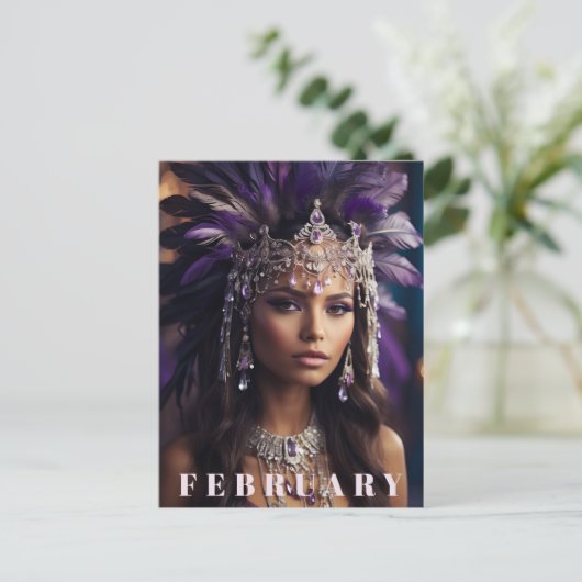 *~* FEBRUAR AP53 Headdress Boho AMETHYST Postkarte (Stehend Vorderseite)