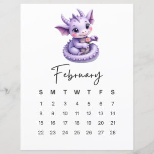 Februar-Baby-Drache Süße Fantasy-Monatskalender