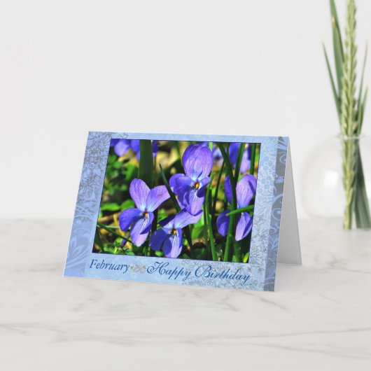 Februar Beautiful Blue Violets Geburtstag Karte (Vorderseite)