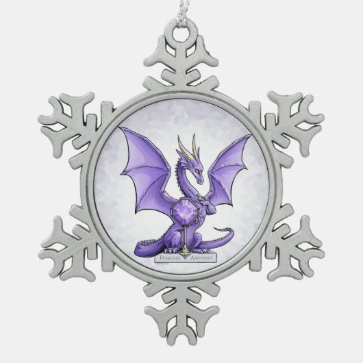 Februar Birthstone Dragon - Amethyst Schneeflocken Zinn-Ornament (Vorderseite)