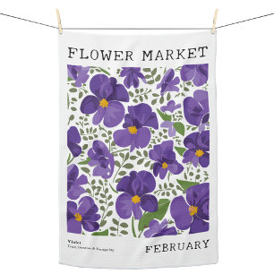 Februar Blume Markt für Lila Violett Geschirrtuch