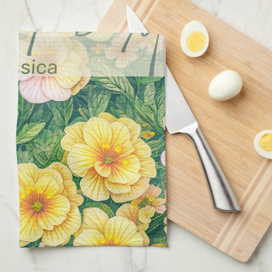 Februar Blume Primroses Geschirrtuch (Viertel Falte)