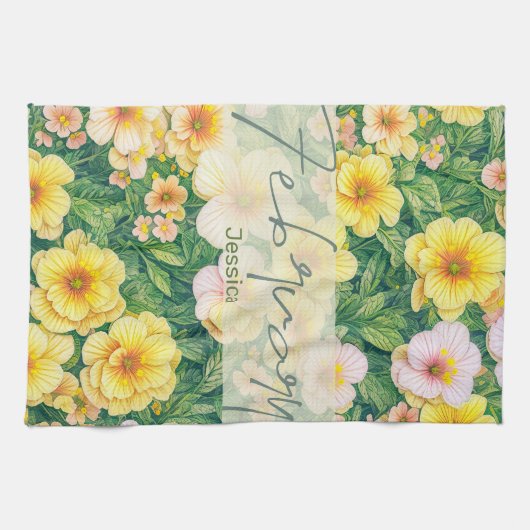 Februar Blume Primroses Geschirrtuch (Horizontal)