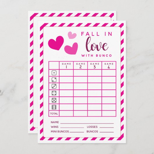 Februar Bunco Fall In Liebe zweiseitige Wertungsli Einladung (Vorne/Hinten)